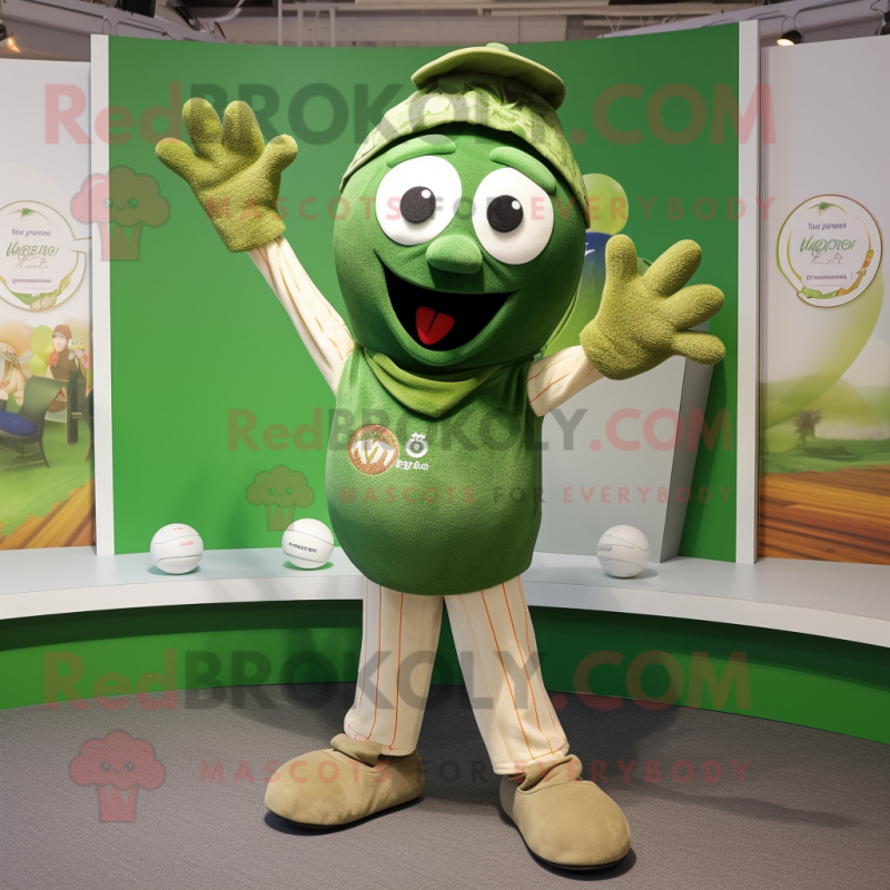 Olive Juggle mascot costume character dressed with a Henley Tee and Shawls Olive Juggle mascot costume character dressed with a Henley Tee and Shawls