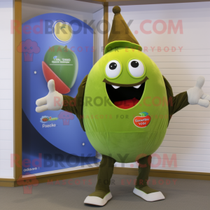 Olive Juggle mascot costume character dressed with a Henley Tee and Shawls