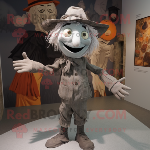 Gray Scarecrow mascot costume character dressed with a Shorts and Scarves