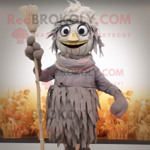 Grå Scarecrow maskot kostym...