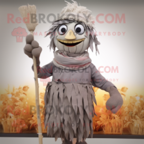 Gray Scarecrow mascot costume character dressed with a Shorts and Scarves