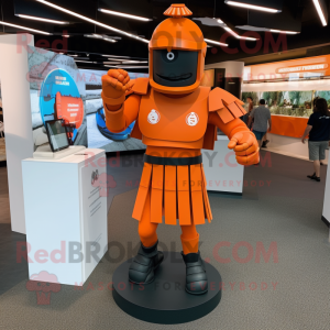 Orange Spartan Soldier mascot costume character dressed with a Pencil Skirt and Bracelet watches