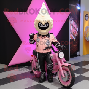 Pink Ice Cream Cone mascot costume character dressed with a Biker Jacket and Shoe clips