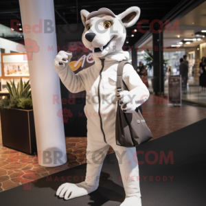 White Thylacosmilus mascot costume character dressed with a Long Sleeve Tee and Handbags