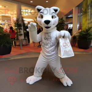 White Thylacosmilus mascot costume character dressed with a Long Sleeve Tee and Handbags