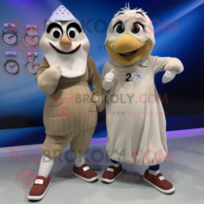 Beige Pair Of Ice Skates mascot costume character dressed with a Maxi Dress and Bracelet watches