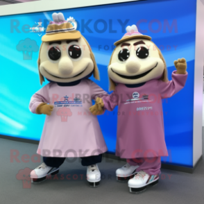 Beige Pair Of Ice Skates mascot costume character dressed with a Maxi Dress and Bracelet watches
