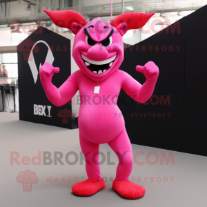 Pink Devil mascot costume character dressed with a Bikini and Tie pins