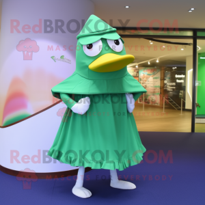 Green Seagull mascot costume character dressed with a Wrap Skirt and Caps