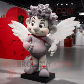 Gray Cupid mascot costume character dressed with a T-Shirt and Shoe laces