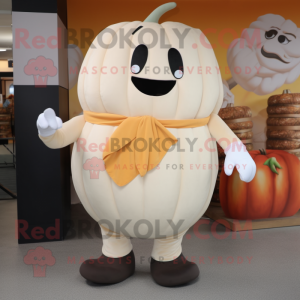 Cream Pumpkin mascot costume character dressed with a Trousers and Shoe clips
