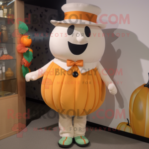 Cream Pumpkin mascot costume character dressed with a Trousers and Shoe clips