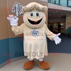 Cream Clam Chowder mascot costume character dressed with a Jacket and Gloves