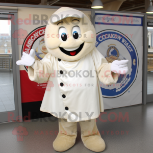 Cream Clam Chowder mascot costume character dressed with a Jacket and Gloves