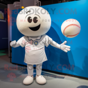 White Volleyball Ball mascot costume character dressed with a Baseball Tee and Watches