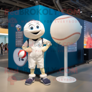 White Volleyball Ball mascot costume character dressed with a Baseball Tee and Watches
