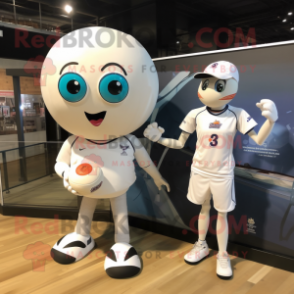 White Volleyball Ball mascot costume character dressed with a Baseball Tee and Watches