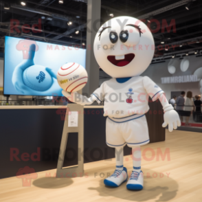 White Volleyball Ball mascot costume character dressed with a Baseball Tee and Watches