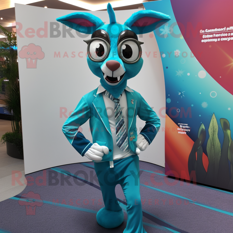 Turquoise Gazelle mascot costume character dressed with a Rash Guard and Pocket squares