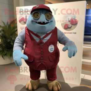 Maroon Glyptodon mascot costume character dressed with a Chambray Shirt and Eyeglasses