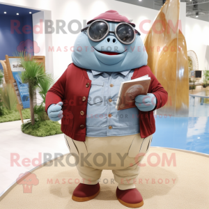 Maroon Glyptodon mascot costume character dressed with a Chambray Shirt and Eyeglasses