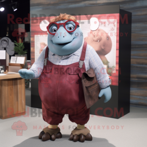 Maroon Glyptodon mascot costume character dressed with a Chambray Shirt and Eyeglasses