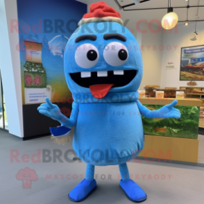 Blue Burgers mascot costume character dressed with a Tank Top and Scarf clips