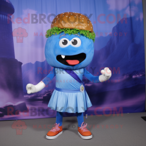 Blue Burgers mascot costume character dressed with a Tank Top and Scarf clips