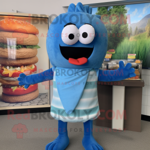 Blue Burgers mascot costume character dressed with a Tank Top and Scarf clips