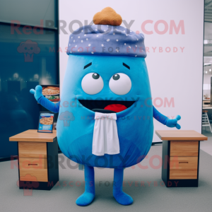 Blue Burgers mascot costume character dressed with a Tank Top and Scarf clips