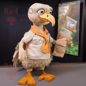 Tan Dodo Bird mascot costume character dressed with a Cargo Shorts and Shawl pins