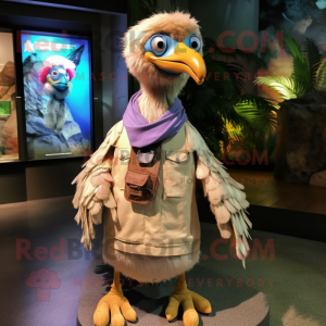 Tan Dodo Bird mascot costume character dressed with a Cargo Shorts and Shawl pins