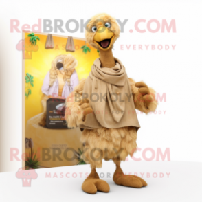 Tan Dodo Bird mascot costume character dressed with a Cargo Shorts and Shawl pins