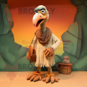 Tan Dodo Bird mascot costume character dressed with a Cargo Shorts and Shawl pins