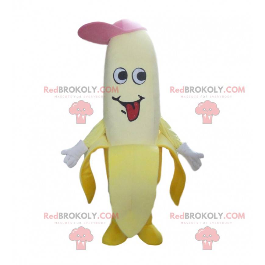 Bananenmaskottchen mit einer Kappe, riesiges Fruchtkostüm - Bananenmaskottchen mit einer Kappe, riesiges Fruchtkostüm -