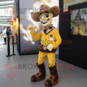 Yellow Cowboy mascot costume character dressed with a Dungarees and Bracelets