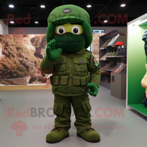 Forest Green Commando mascot costume character dressed with a Bodysuit and Berets