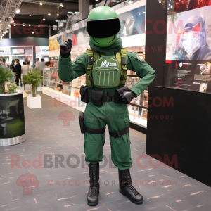 Forest Green Commando mascot costume character dressed with a Bodysuit and Berets