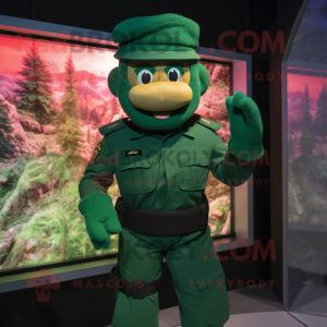 Forest Green Commando mascot costume character dressed with a Bodysuit and Berets