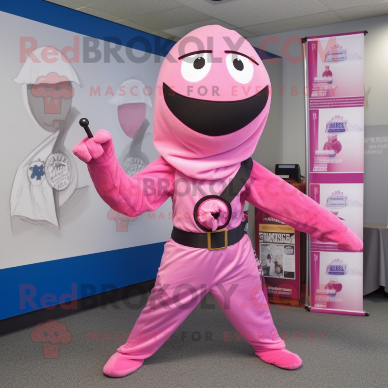 Pink Ninja mascot costume character dressed with a A-Line Dress and Tie pins