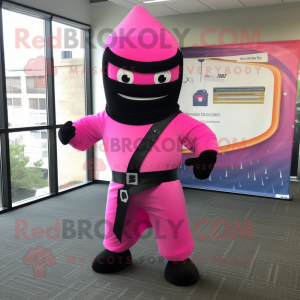 Pink Ninja mascot costume character dressed with a A-Line Dress and Tie pins