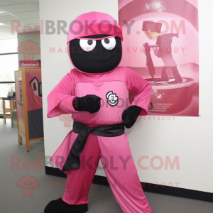 Pink Ninja mascot costume character dressed with a A-Line Dress and Tie pins