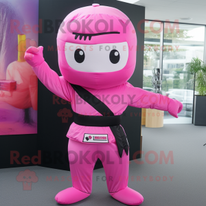 Pink Ninja mascot costume character dressed with a A-Line Dress and Tie pins