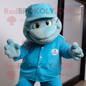 Cyan Turtle maskot kostume...