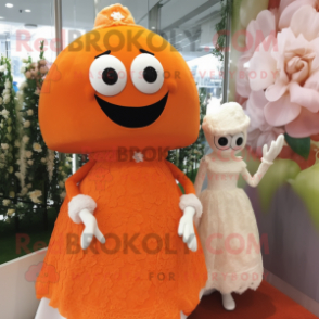 nan Orange mascot costume character dressed with a Wedding Dress and Watches