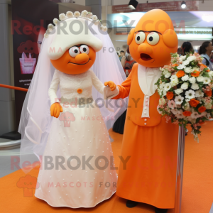 nan Orange mascot costume character dressed with a Wedding Dress and Watches