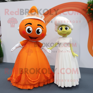 nan Orange mascot costume character dressed with a Wedding Dress and Watches