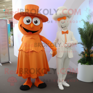 nan Orange mascot costume character dressed with a Wedding Dress and Watches