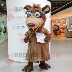 Brown Wild Boar mascot costume character dressed with a Maxi Dress and Eyeglasses