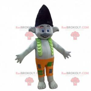 Mascot gray troll with black hair, black creature -